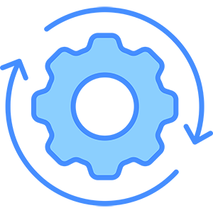 gear in the middle with two semi-circle arrows around it