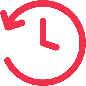red clock with arrow pointing to the left
